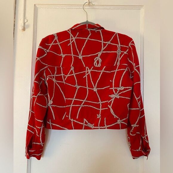 Vintage Red Patterned Women's Long Sleeve Button Up Blouse Size 8P - Picture 2 of 6